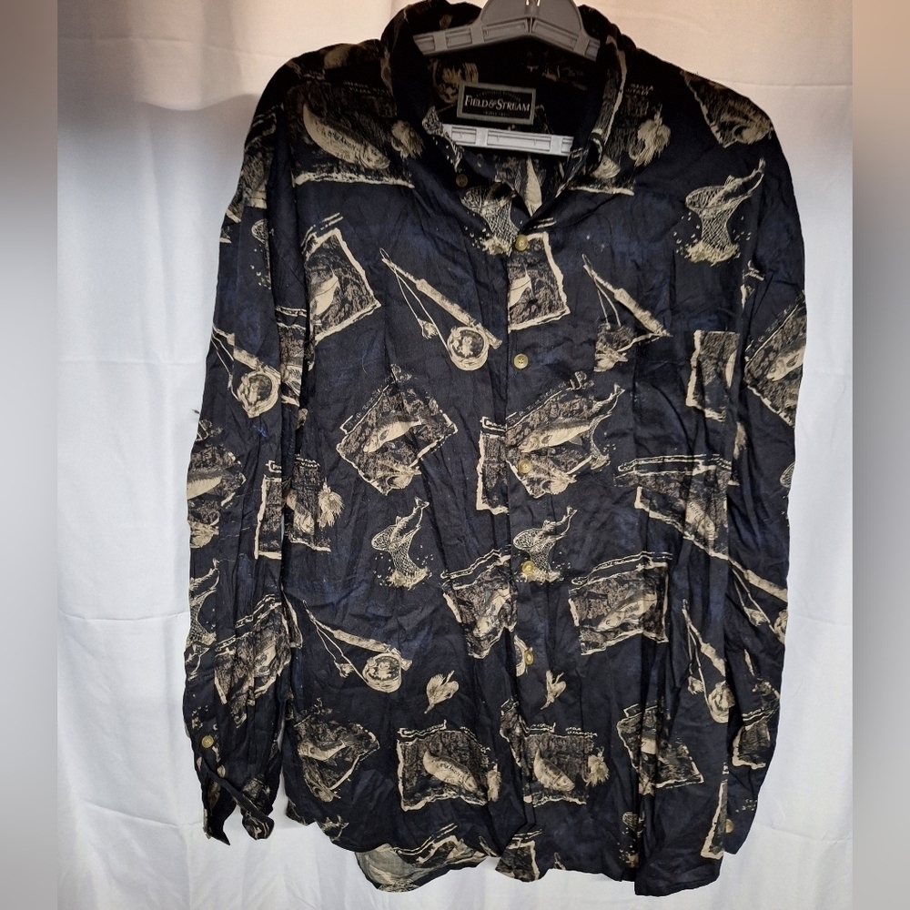 Field & Stream Men's Black and Tan  Nature Button-down